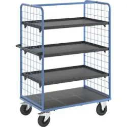 Etagenwagen mit Gitter-Seitenwänden, Vollgummireifen, Ladefläche 1175 x 800 mm, 4 Etagen, mit Rand eurokraft pro