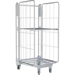 kaiserkraft Rollbehälter, 3-seitig, Stahlrollplatte, H 1690 mm, 1 Etagenboden