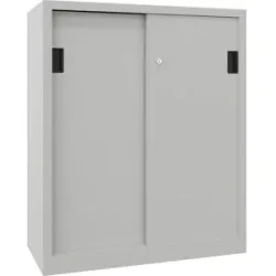 Schiebetürenschrank, Höhe 1200 mm, Vollblechtüren, BxT 1000 x 500 mm, mit 2 Fachböden, Tür lichtgrau Pavoy