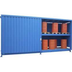 Gefahrstoff-Regalcontainer zur passiven Lagerung, HxBxT 3080 x 6180 x 1530 mm, Kapazität 32 x 200-l-Fässer LaCont
