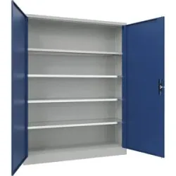 Stahlschrank mit Flügeltüren, 4 Fachböden, Breite 1500 mm, HxBxT 1950 x 1500 x 400 mm, enzianblau eurokraft pro