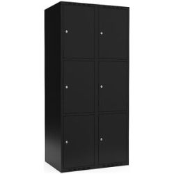 kaiserkraft 3er-Schließfachschrank Fydor, 2 Abteile, schwarz, B 800 mm, flache Dachform, Zylinderschloss