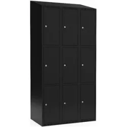 kaiserkraft 3er-Schließfachschrank Fydor, 3 Abteile, schwarz, B 900 mm, schräge Dachform, Zylinderschloss
