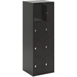 kaiserkraft 4er-Schließfachschrank Fydor, 2 Abteile, schwarz, B 600 mm, flache Dachform, Vorhängeschloss