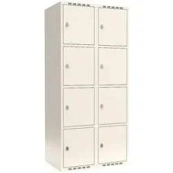 kaiserkraft 4er-Schließfachschrank Fydor, 2 Abteile, weiß, B 800 mm, flache Dachform, Vorhängeschloss