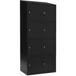 kaiserkraft 4er-Schließfachschrank Fydor, 2 Abteile, schwarz, B 800 mm, schräge Dachform, Zylinderschloss