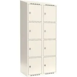 kaiserkraft 4er-Schließfachschrank Fydor, 2 Abteile, weiß, B 800 mm, schräge Dachform, Vorhängeschloss