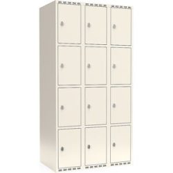 kaiserkraft 4er-Schließfachschrank Fydor, 3 Abteile, weiß, B 900 mm, flache Dachform, Vorhängeschloss