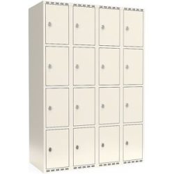 kaiserkraft 4er-Schließfachschrank Fydor, 4 Abteile, weiß, B 1200 mm, flache Dachform, Vorhängeschloss