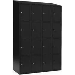 kaiserkraft 4er-Schließfachschrank Fydor, 4 Abteile, schwarz, B 1200 mm, schräge Dachform, Zylinderschloss
