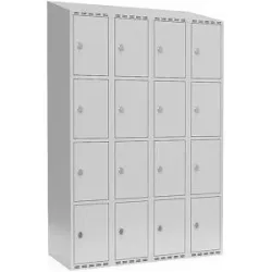 kaiserkraft 4er-Schließfachschrank Fydor, 4 Abteile, lichtgrau, B 1200 mm, schräge Dachform, Vorhängeschloss