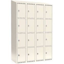 kaiserkraft 4er-Schließfachschrank Fydor, 4 Abteile, weiß, B 1200 mm, schräge Dachform, Vorhängeschloss