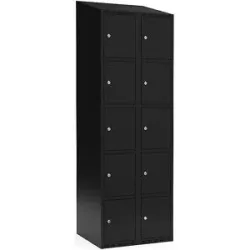kaiserkraft 5er-Schließfachschrank Fydor, 2 Abteile, schwarz, B 600 mm, schräge Dachform, Zylinderschloss