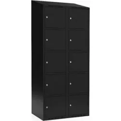 kaiserkraft 5er-Schließfachschrank Fydor, 2 Abteile, schwarz, B 800 mm, schräge Dachform, Zylinderschloss