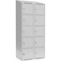 kaiserkraft 5er-Schließfachschrank Fydor, 2 Abteile, lichtgrau, B 800 mm, schräge Dachform, Vorhängeschloss