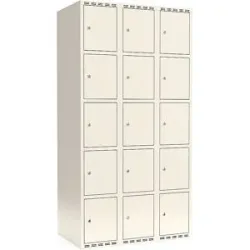 kaiserkraft 5er-Schließfachschrank Fydor, 3 Abteile, weiß, B 900 mm, flache Dachform, Zylinderschloss