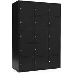 kaiserkraft 5er-Schließfachschrank Fydor, 3 Abteile, schwarz, B 1200 mm, flache Dachform, Zylinderschloss