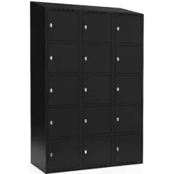 kaiserkraft 5er-Schließfachschrank Fydor, 3 Abteile, schwarz, B 1200 mm, schräge Dachform, Vorhängeschloss