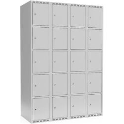 kaiserkraft 5er-Schließfachschrank Fydor, 4 Abteile, lichtgrau, B 1200 mm, flache Dachform, Zylinderschloss