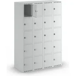kaiserkraft 5er-Schließfachschrank Fydor, 4 Abteile, lichtgrau, B 1200 mm, flache Dachform, Vorhängeschloss