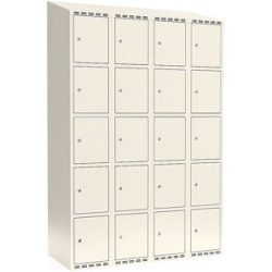 kaiserkraft 5er-Schließfachschrank Fydor, 4 Abteile, weiß, B 1200 mm, schräge Dachform, Zylinderschloss