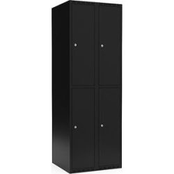 kaiserkraft Doppelstock-Spind Fydor, 2 Abteile, schwarz, B 600 mm, flache Dachform, Zylinderschloss