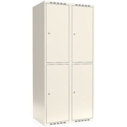 kaiserkraft Doppelstock-Spind Fydor, 2 Abteile, weiß, B 800 mm, flache Dachform, Zylinderschloss