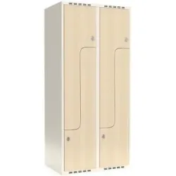kaiserkraft Z-Spind Fydor, HPL, 2 Abteile, weiß/Birke, B 800 mm, flache Dachform, Vorhängeschloss