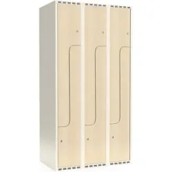 kaiserkraft Z-Spind Fydor, HPL, 3 Abteile, weiß/Birke, B 900 mm, flache Dachform, Zylinderschloss