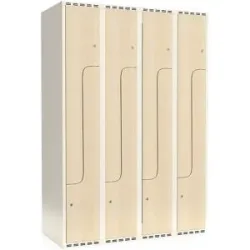 kaiserkraft Z-Spind Fydor, HPL, 4 Abteile, weiß/Birke, B 1200 mm, flache Dachform, Zylinderschloss