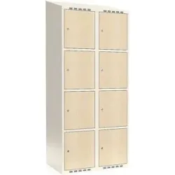 kaiserkraft 4er-Schließfachschrank Fydor, HPL, 2 Abteile, weiß/Birke, B 800 mm, schräge Dachform, Zylinderschloss