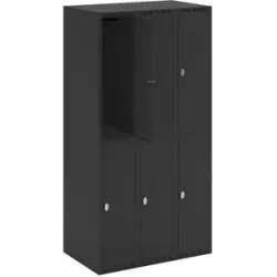 kaiserkraft Doppelstock-Spind Fydor, 3 Abteile, schwarz, B 900 mm, flache Dachform, Vorhängeschloss