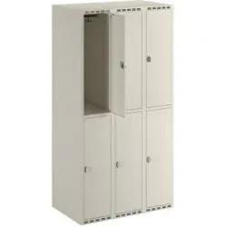 kaiserkraft Doppelstock-Spind Fydor, 3 Abteile, weiß, B 900 mm, flache Dachform, Vorhängeschloss