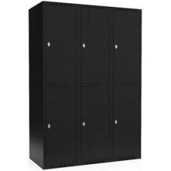 kaiserkraft Doppelstock-Spind Fydor, 3 Abteile, schwarz, B 1200 mm, flache Dachform, Vorhängeschloss