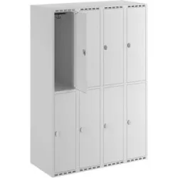 kaiserkraft Doppelstock-Spind Fydor, 4 Abteile, lichtgrau, B 1200 mm, flache Dachform, Vorhängeschloss