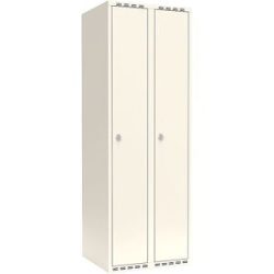 kaiserkraft Spind Fydor, 2 Abteile, weiß, B 600 mm, flache Dachform, Vorhängeschloss