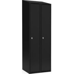 kaiserkraft Spind Fydor, 2 Abteile, schwarz, B 600 mm, schräge Dachform, Vorhängeschloss