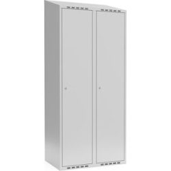 kaiserkraft Spind Fydor, 2 Abteile, lichtgrau, B 800 mm, schräge Dachform, Zylinderschloss