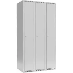 kaiserkraft Spind Fydor, 3 Abteile, lichtgrau, B 900 mm, flache Dachform, Zylinderschloss