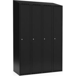 kaiserkraft Spind Fydor, 4 Abteile, schwarz, B 1200 mm, schräge Dachform, Zylinderschloss