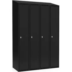 kaiserkraft Spind Fydor, 4 Abteile, schwarz, B 1200 mm, schräge Dachform, Vorhängeschloss