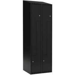 kaiserkraft Z-Spind Fydor, 2 Abteile, schwarz, B 600 mm, schräge Dachform, Zylinderschloss