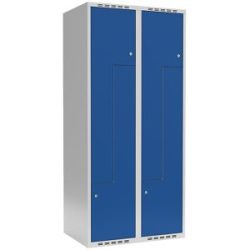 kaiserkraft Z-Spind Fydor, 2 Abteile, lichtgrau / enzianblau, B 800 mm, flache Dachform, Zylinderschloss