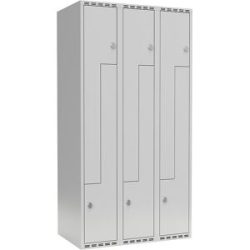kaiserkraft Z-Spind Fydor, 3 Abteile, lichtgrau, B 900 mm, flache Dachform, Vorhängeschloss