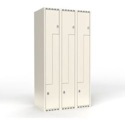 kaiserkraft Z-Spind Fydor, 3 Abteile, weiß, B 900 mm, flache Dachform, Vorhängeschloss