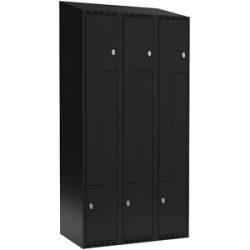 kaiserkraft Z-Spind Fydor, 3 Abteile, schwarz, B 900 mm, schräge Dachform, Vorhängeschloss