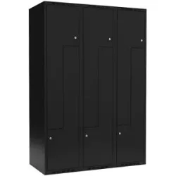 kaiserkraft Z-Spind Fydor, 3 Abteile, schwarz, B 1200 mm, flache Dachform, Zylinderschloss