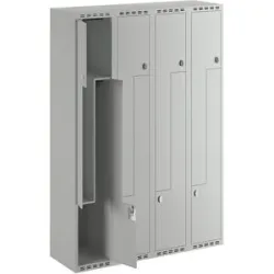 kaiserkraft Z-Spind Fydor, 4 Abteile, lichtgrau, B 1200 mm, flache Dachform, Vorhängeschloss