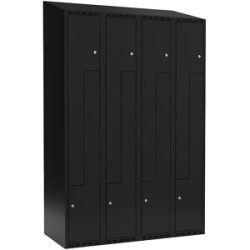 kaiserkraft Z-Spind Fydor, 4 Abteile, schwarz, B 1200 mm, schräge Dachform, Zylinderschloss