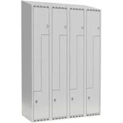 kaiserkraft Z-Spind Fydor, 4 Abteile, lichtgrau, B 1200 mm, schräge Dachform, Vorhängeschloss